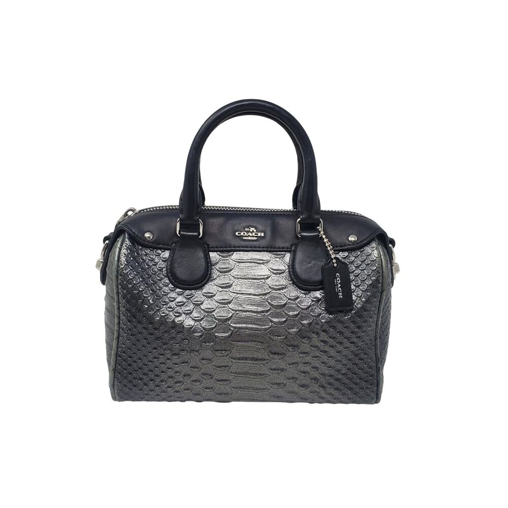 Coach Baby Bennett Satchel Handbag Metallic Gunmetal Black Snake Embossed F36657